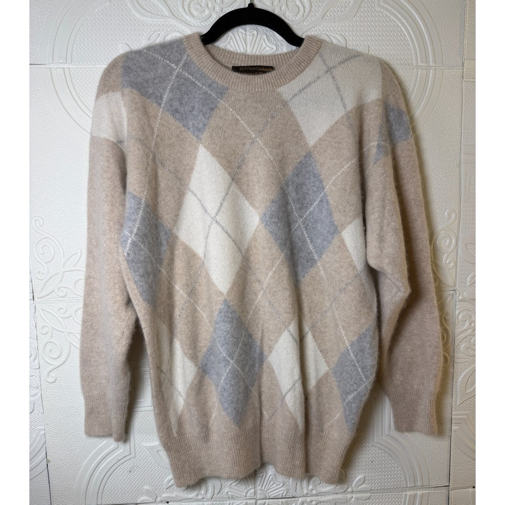 Westaway & Westaway 100% Pure Scottish Cashmere Argyle Print Sweater Super Soft‎